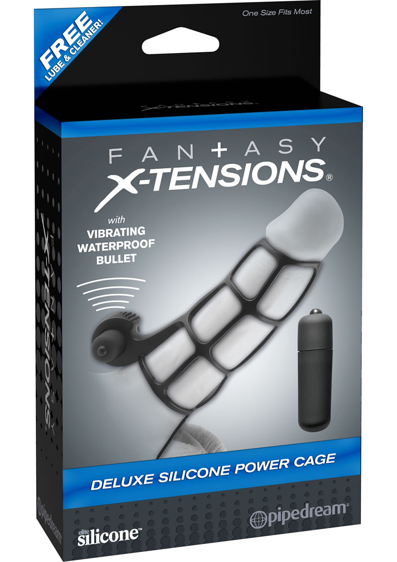 Fantasy Xtensions Silicone Deluxe Power Vibrating Cock Cage Black -  SecretsBoutiques.com