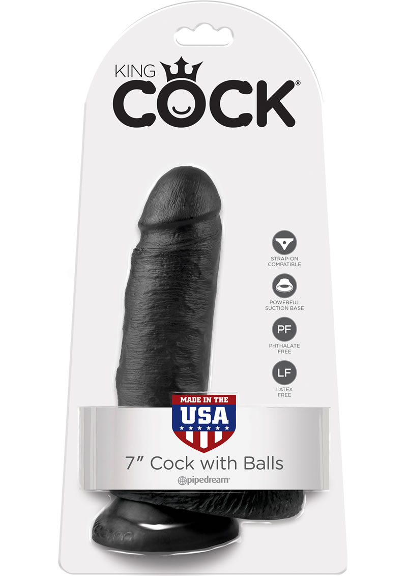 King Cock Realistic Dildo With Balls Black 7 Inch - SecretsBoutiques.com