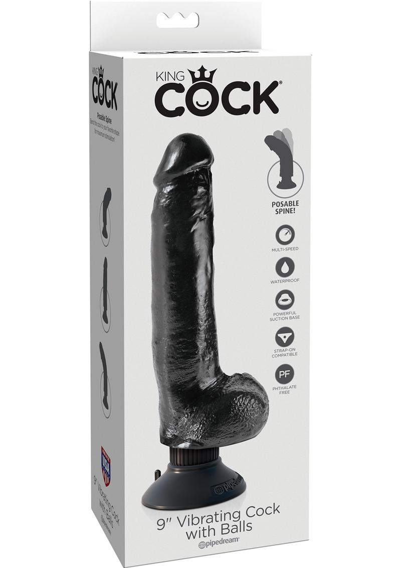 King Cock Vibrating Realistic Dildo With Balls Waterproof Black 9 Inch -  SecretsBoutiques.com