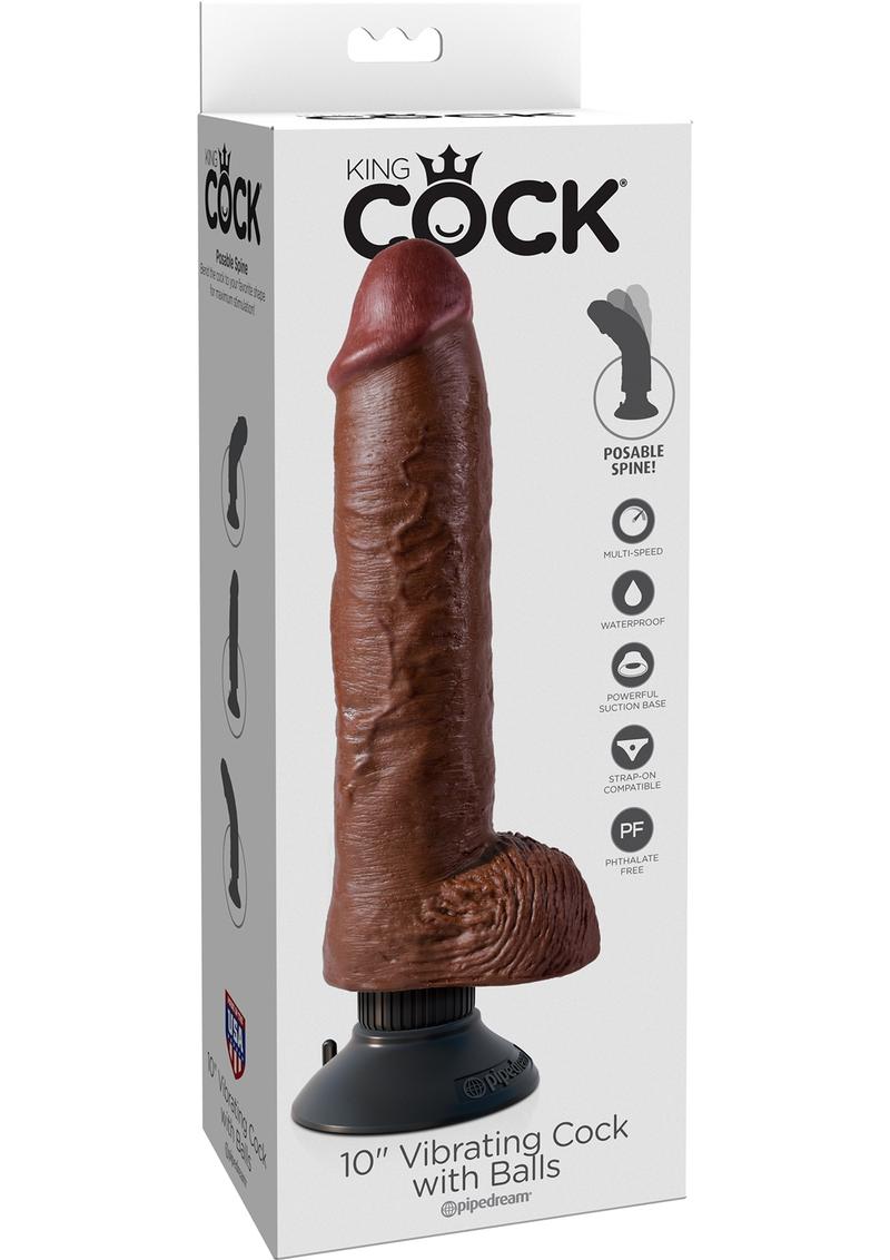 King Cock Vibrating Realistic Dildo With Balls Waterproof Brown 10 Inch -  SecretsBoutiques.com