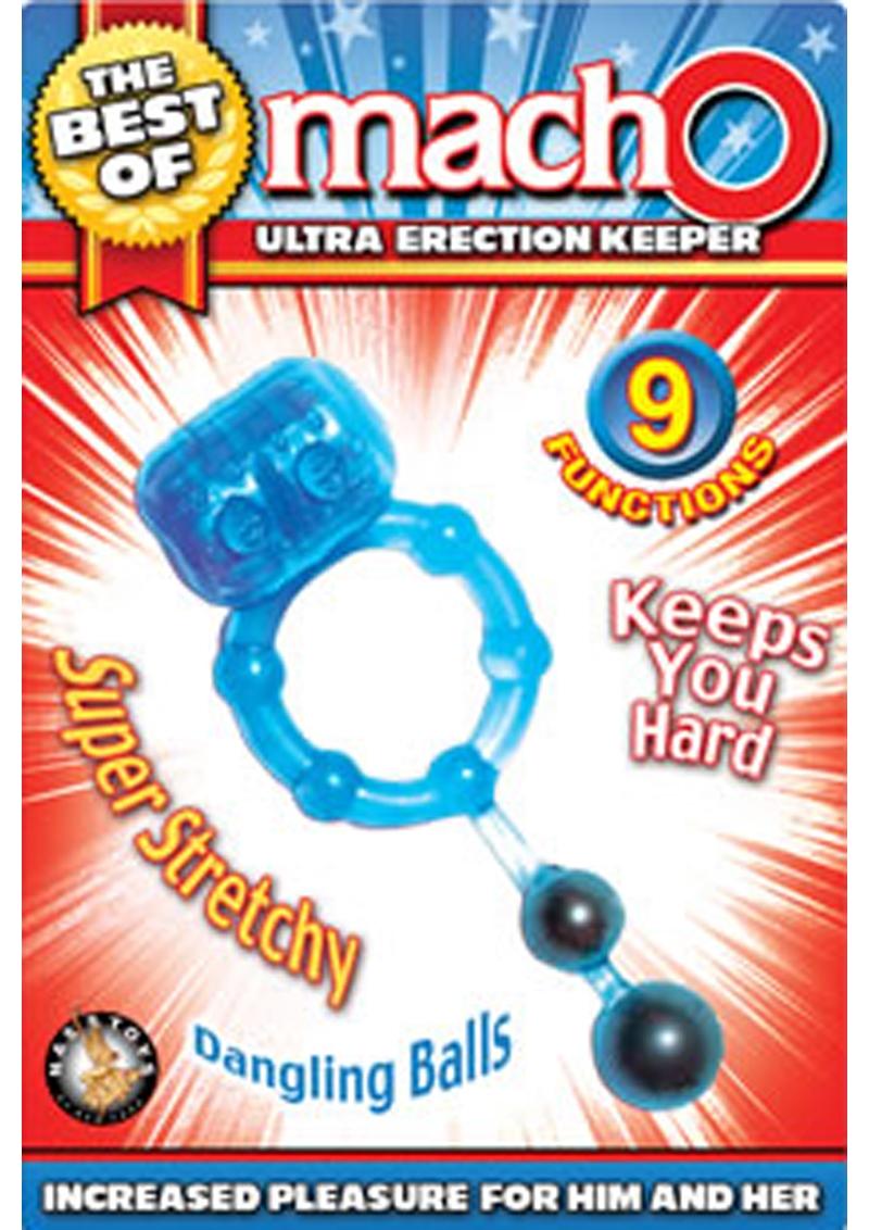 The Best Of Macho Ultra Erection Keeper Vibrating Silicone Cock Ring  W/Dangling Balls Waterproof Blue - SecretsBoutiques.com