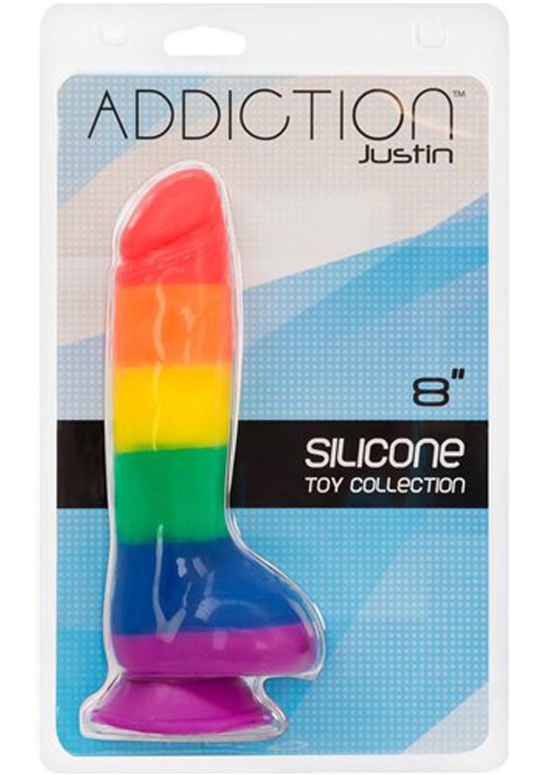 Addiction Toy Collection Justin Silicone Realistic Dildo With Balls  Multicolor 8 Inch - SecretsBoutiques.com