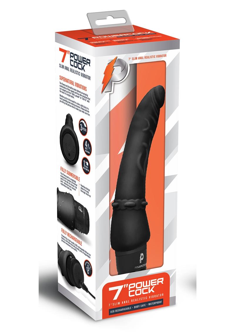 Powercock Silicone Rechargeable Slim Anal Realistic Vibrator 7in - Black -  SecretsBoutiques.com