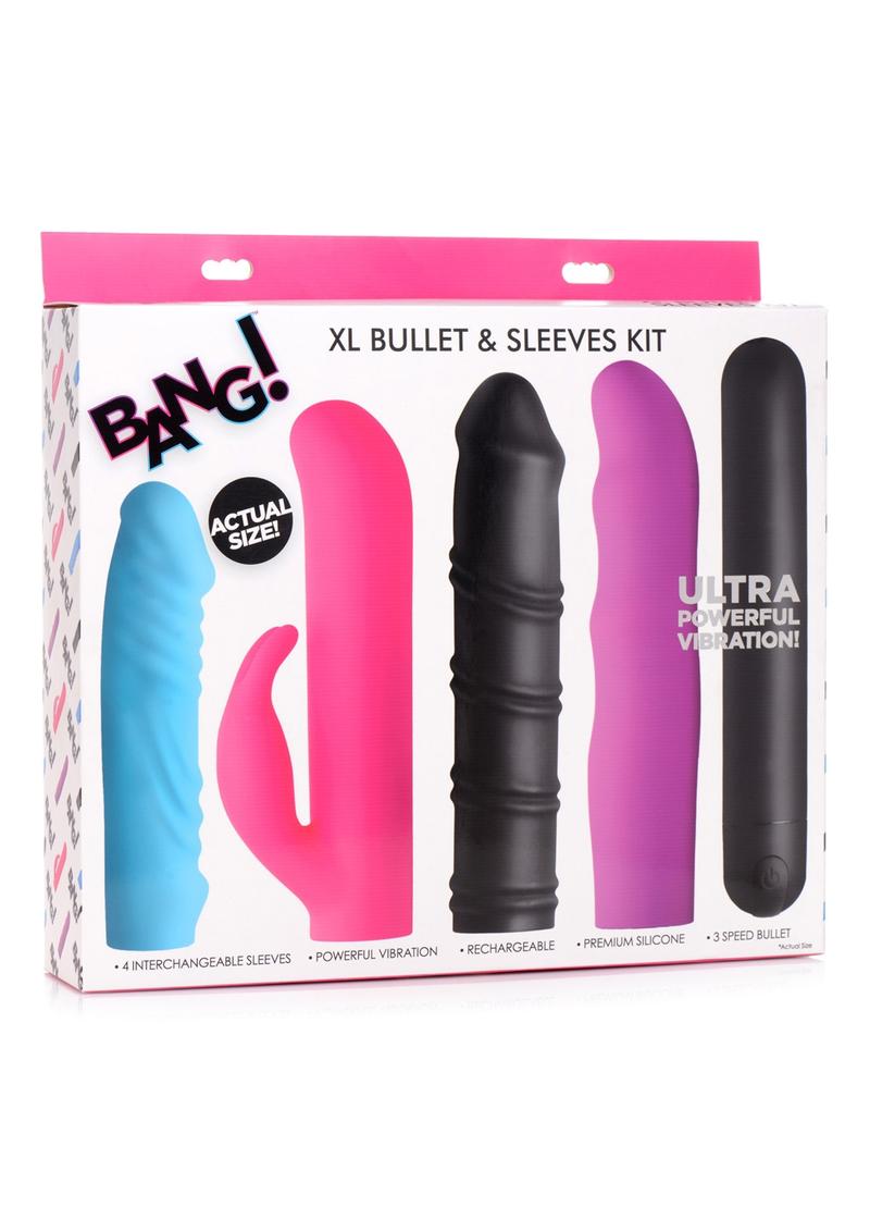 Bang! 4-In-1 XL Silicone Rechargeable Bullet Vibrator andamp; Sleeve Kit -  Multi Color - SecretsBoutiques.com