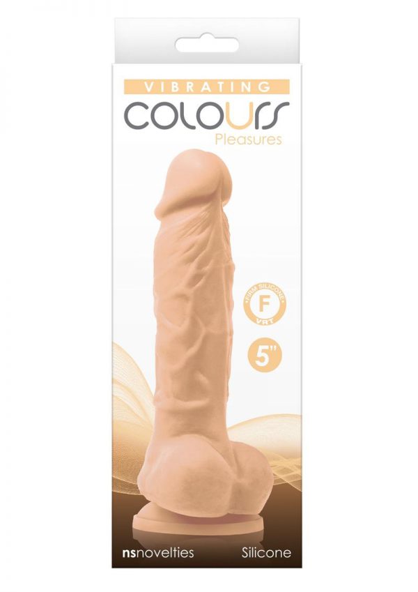 Colours Pleasures Silicone Vibrating Dildo With Balls 5in - Vanilla
