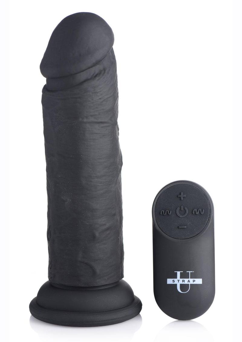 Strap U Power Player 28X Vibrating Silicone Rechargeable Dildo 6.5in With Remote  Control - Black - SecretsBoutiques.com