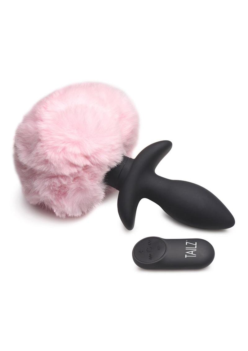 Tailz Moving andamp; Vibrating Bunny Tails Rechargeable Silicone Anal Plug  With Remote Control - Pink/Black - SecretsBoutiques.com