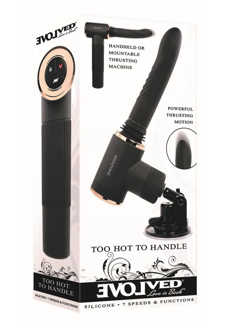 Too Hot to Handle Rechargeable Silicone Thrusting Vibrator with Suction Cup  - Black - SecretsBoutiques.com