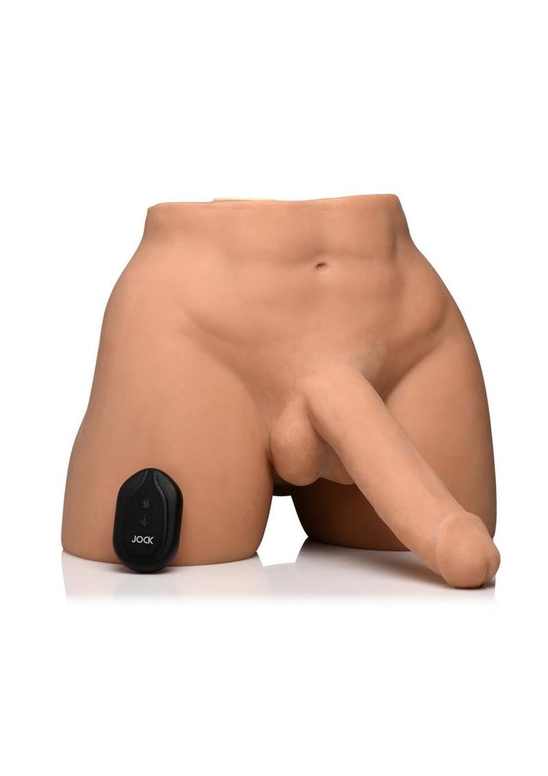 JOCK Vibrating and Squeezing Male Masturbator with Posable Dildo - Vanilla  - SecretsBoutiques.com