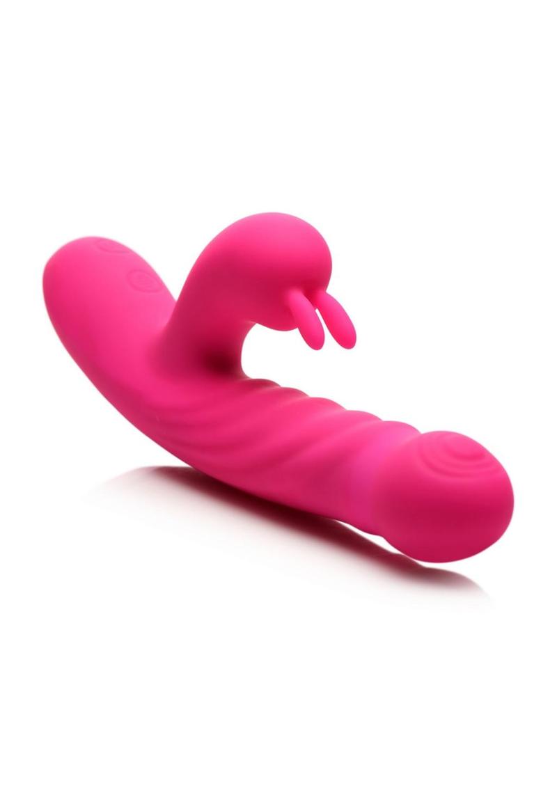 Bang! Thrusting and Vibrating Rechargeable Silicone Rabbit Vibrator - Pink  - SecretsBoutiques.com