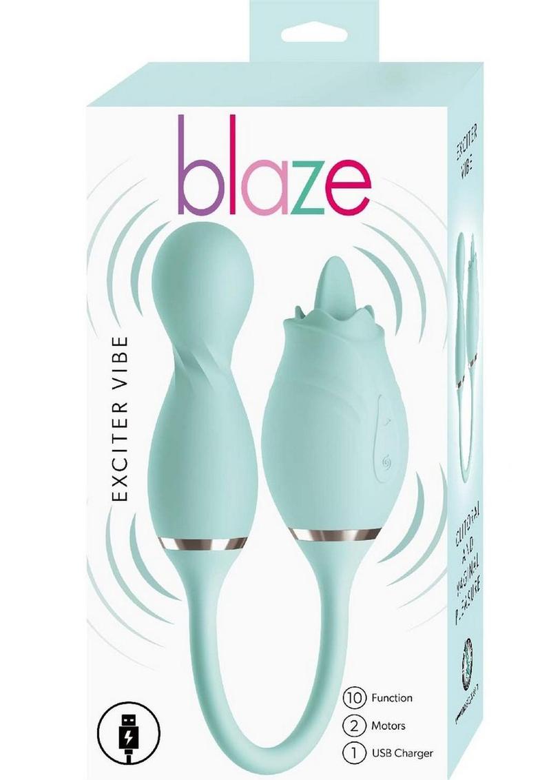 Blaze Exciter Rechargeable Silicone Dual Stimulating Vibrator - Aqua