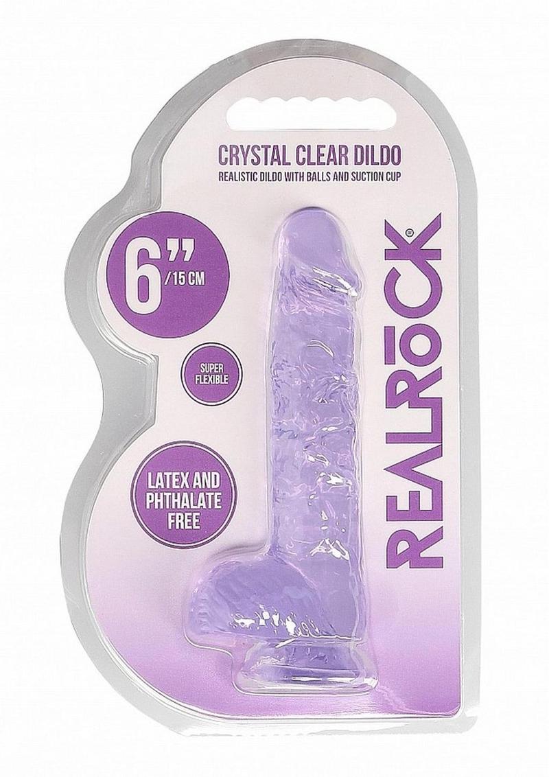 RealRock Crystal Clear Dildo with Balls 6in - Purple