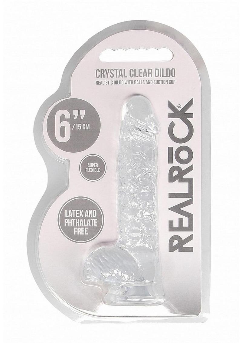 RealRock Crystal Clear Dildo with Balls 6in - Clear