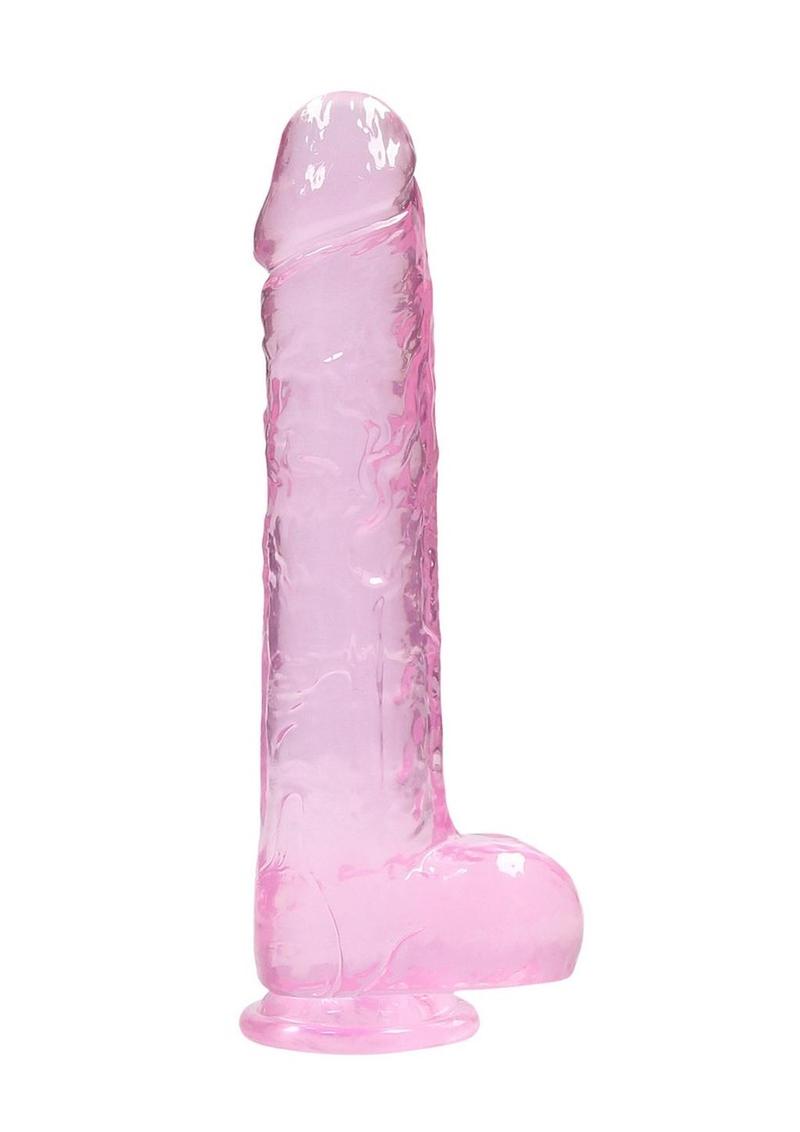 RealRock Crystal Clear Dildo with Balls 9in - Pink