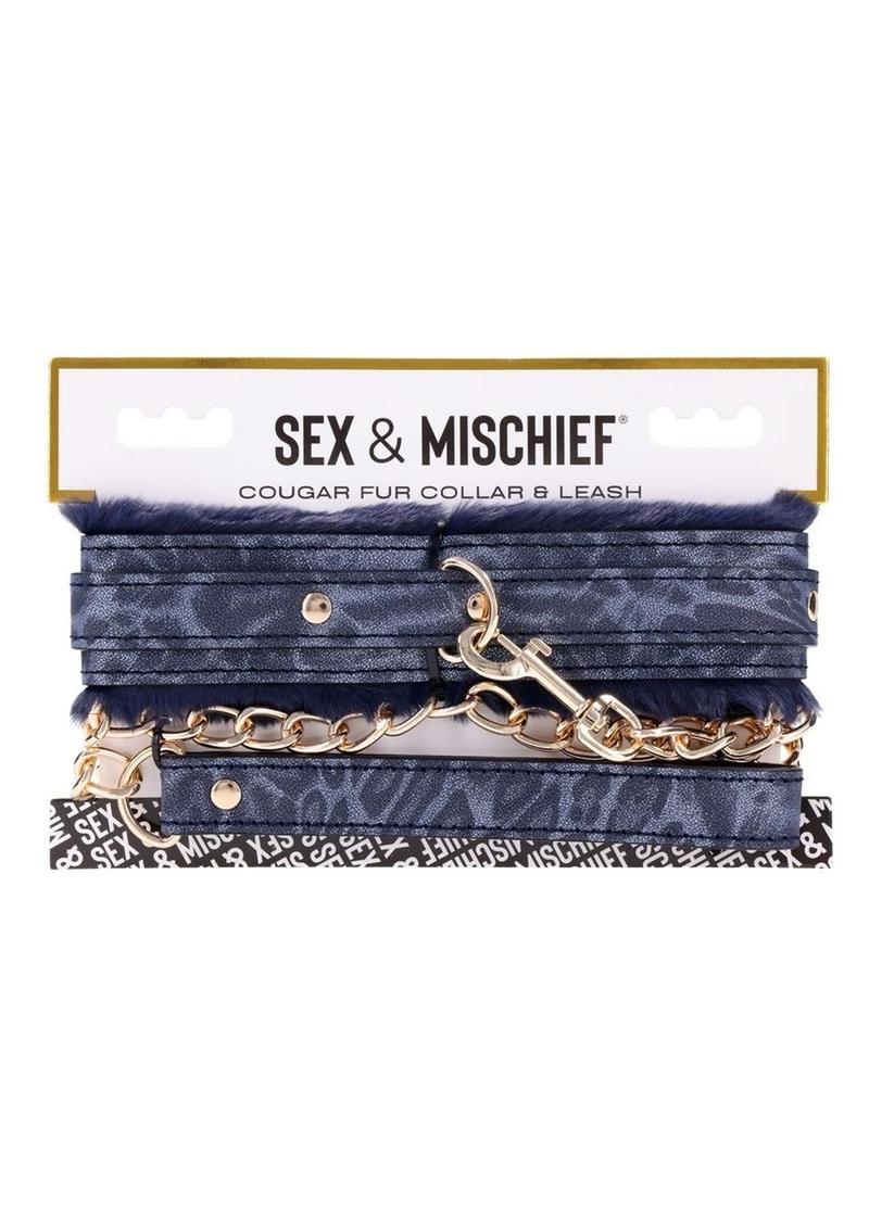 Sex and Mischief Cougar Fur Collar andamp; Leash - Navy/Gold