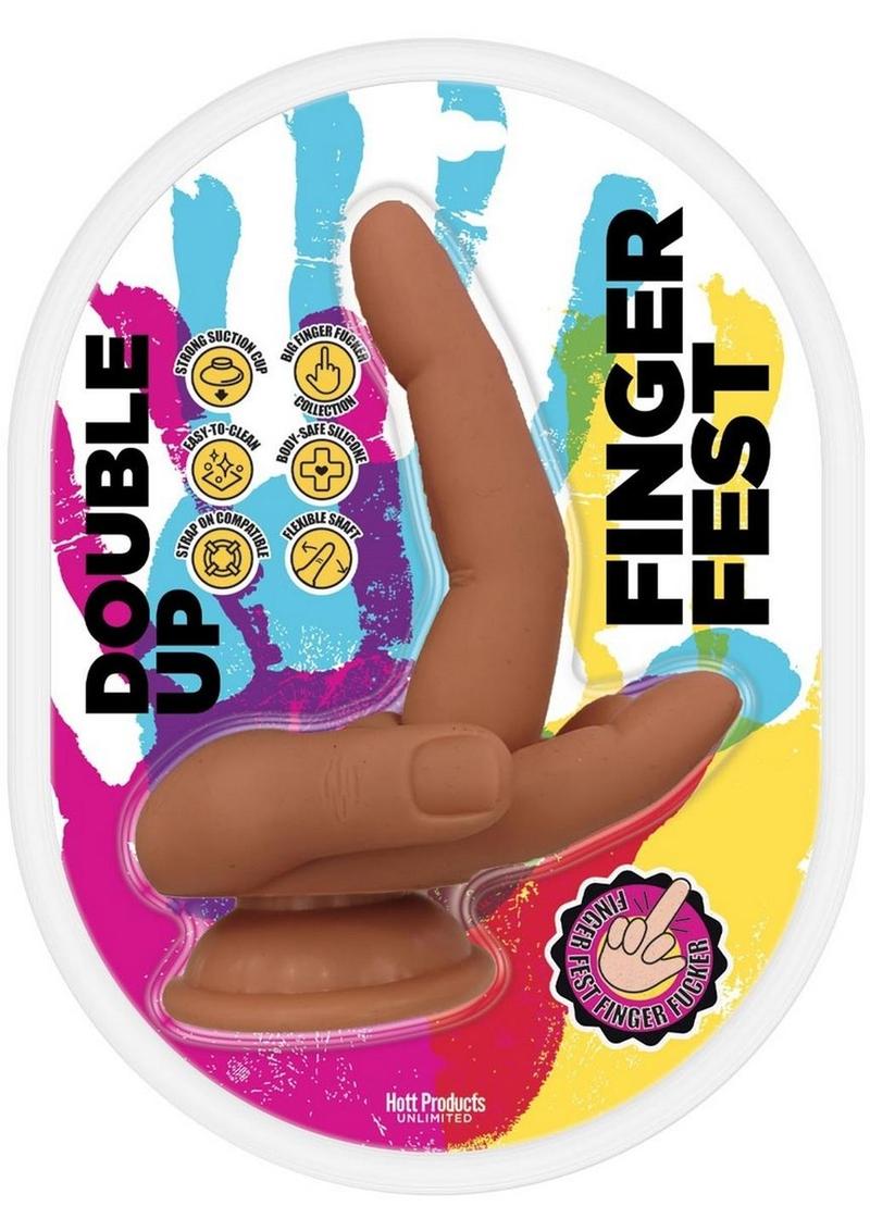 Finger Fest Double Up Silicone Dildo - Caramel