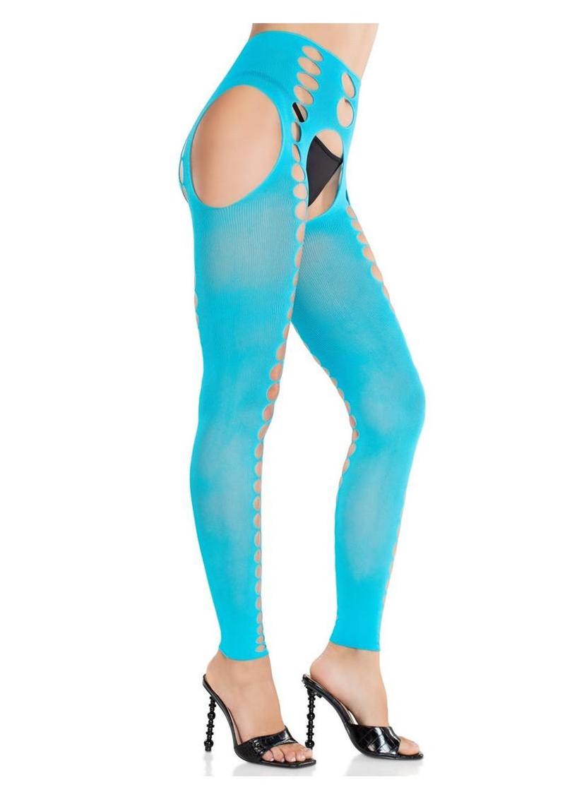 Leg Avenue Seamless Opaque Cut-Out Footless Suspender Hose - Turquoise - O/S