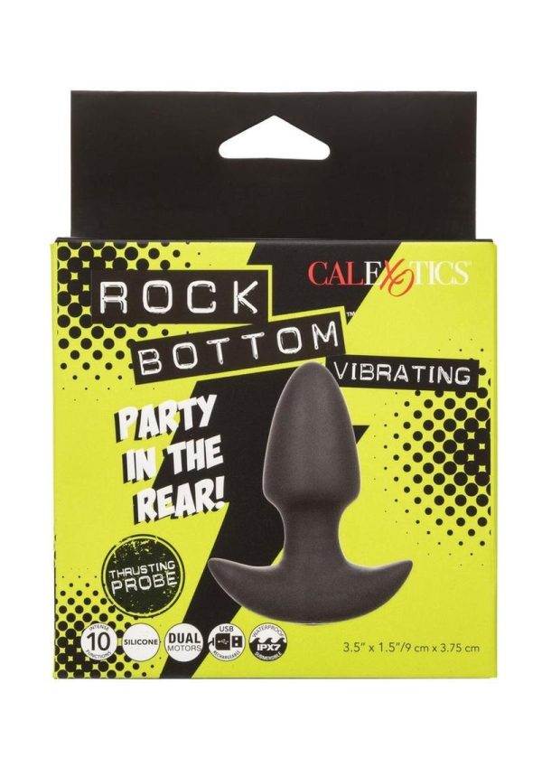 Rock Bottom Vibrating Thrusting Probe Rechargeable Silicone Anal Vibrator - Black