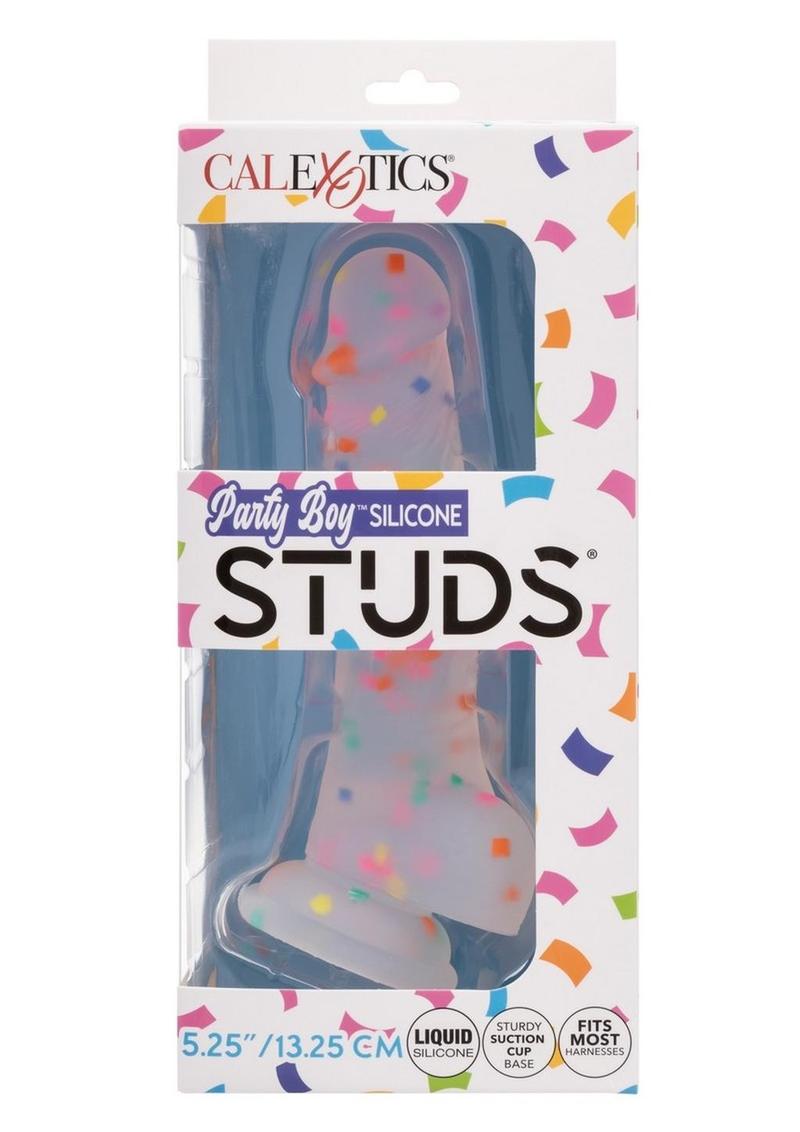 Party Boy Silicone Studs Dong with Suction Cup 5.25in Insert - Multicolor