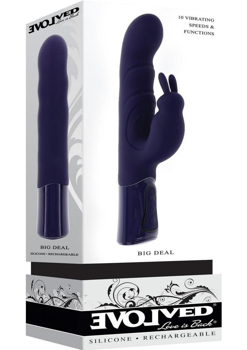 Big Deal Girthy Rechargeable Silicone Rabbit Vibrator - Purple