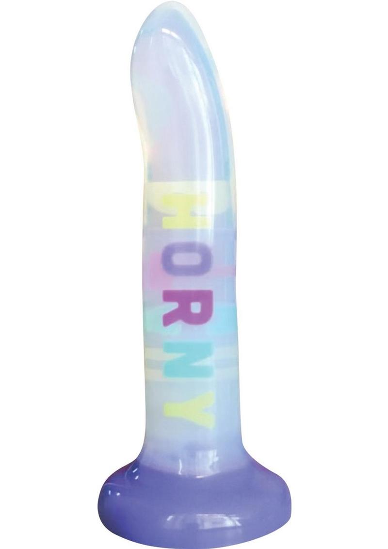 Cotton Candy Dirty Talk Horny Bitch Silicone Dildo - Multicolor