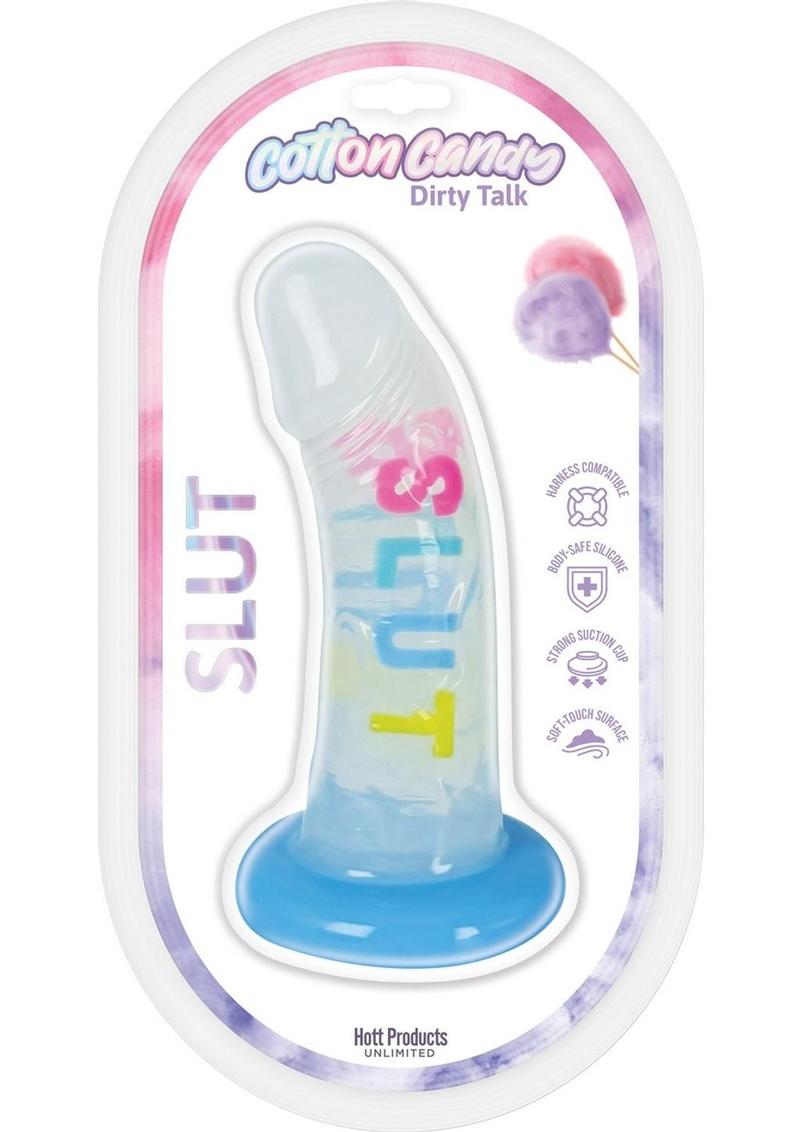 Cotton Candy Dirty Talk Slut Silicone Dildo 6in - Multicolor