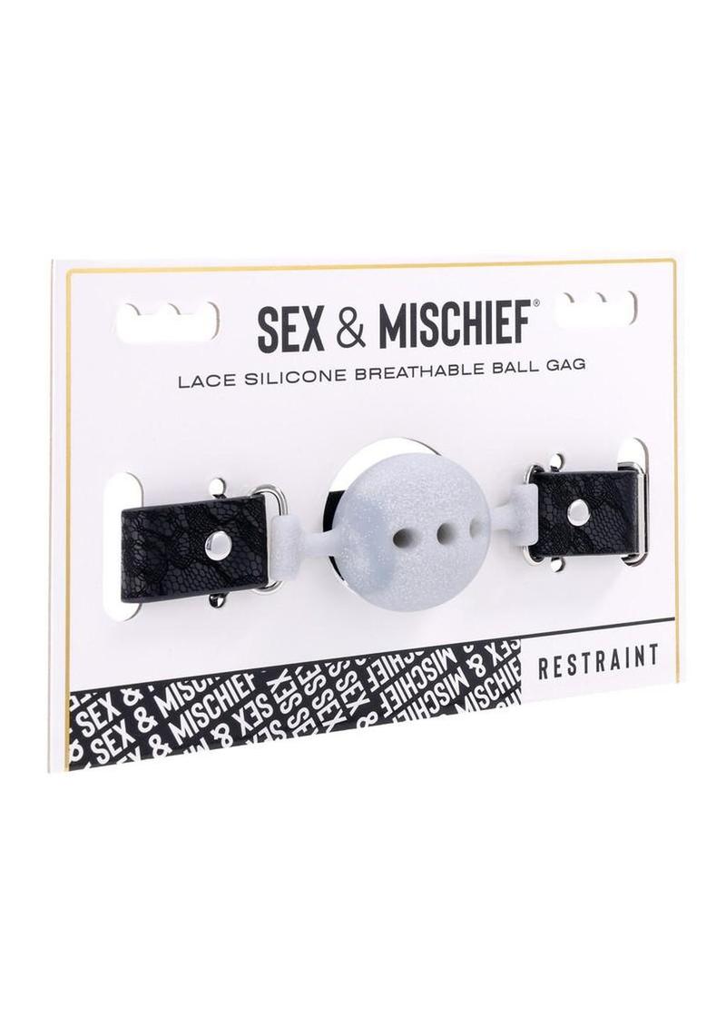 Sex and Mischief Lace Silicone Breathable Ball Gag - Silver/Black