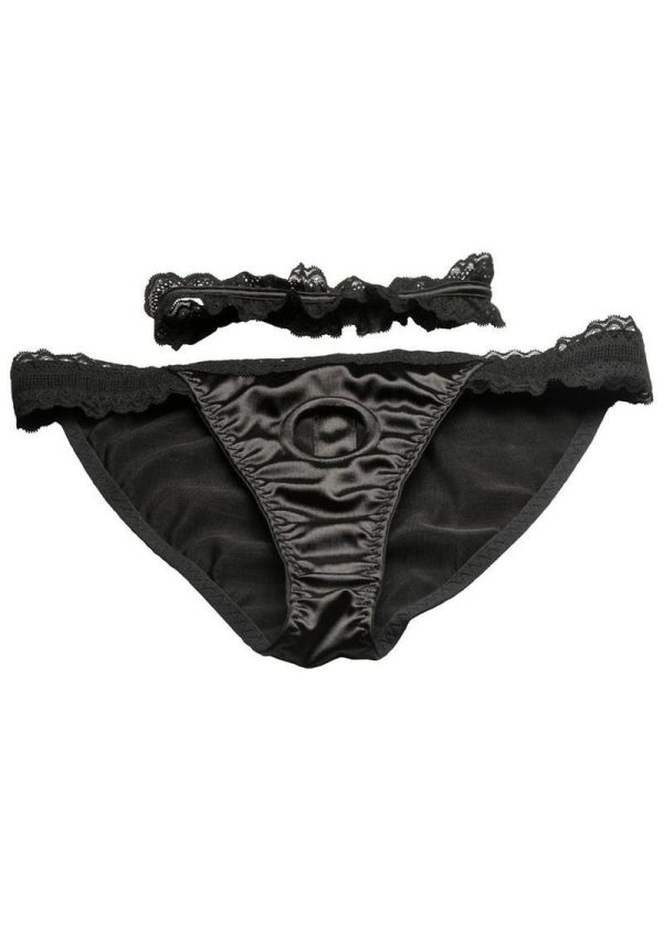 Bedroom Bliss Jolie Strap-On Panty Harness and Garter - Small - Black